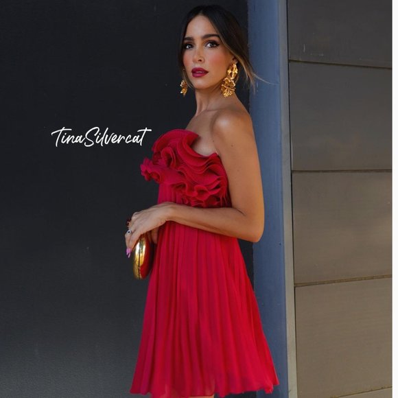 BLOGGER'S FAVE! Zara Pleated Ruffle Mini Dress Red NWT - Picture 8 of 16